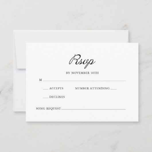 Modern Script Minimale kalligrafie Witte bruiloft RSVP Kaartje (Voorkant)