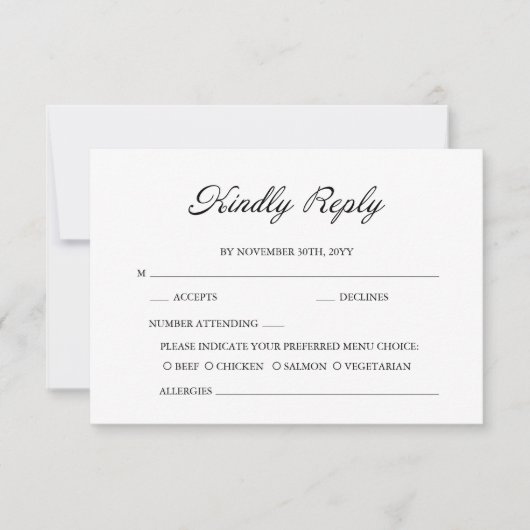 Modern Script Minimale kalligrafie Witte bruiloft RSVP Kaartje (Voorkant)