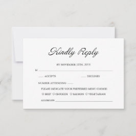 Modern Script Minimale kalligrafie Witte bruiloft RSVP Kaartje