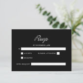 Modern Script Minimale kalligrafie Zwart Bruiloft RSVP Kaartje (Staand voorkant)