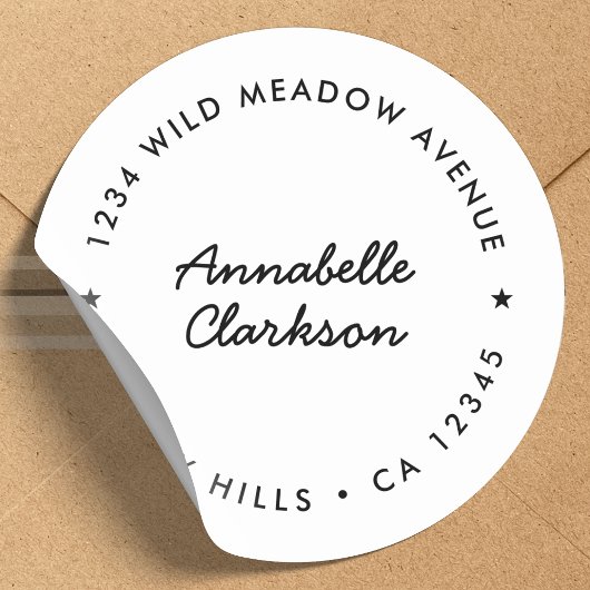 Modern script | Minimale Star Return-adres Ronde Sticker