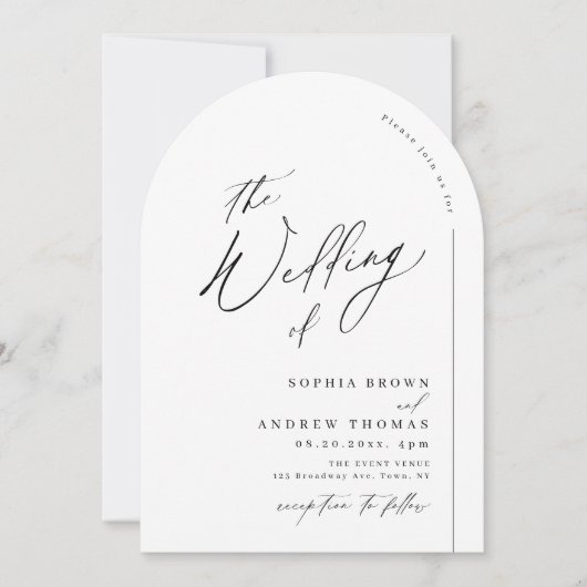 Modern script minimalist arch wedding kaart (Voorkant)