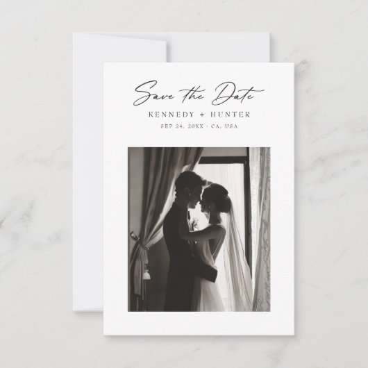 Modern Script Minimalist Elegant Wedding Photo Save The Date (Voorkant)