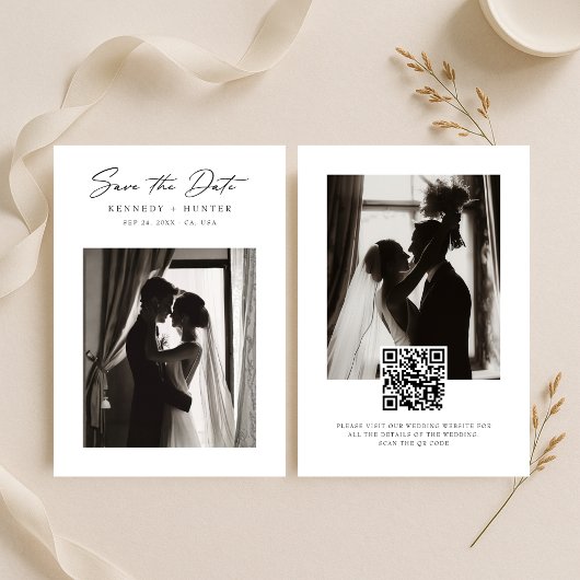 Modern Script Minimalist Elegant Wedding Photo Save The Date