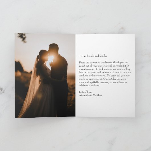 Modern Script minimalist Heart Photo Wedding Bedankkaart (Binnen)