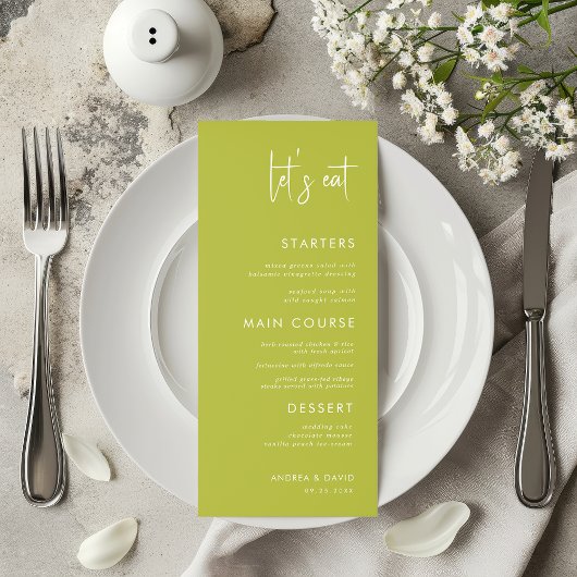 Modern Script Minimalist Let's Eat White Wedding   Menu