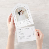 Modern Script Minimalist Photo Arch Wedding All In One Uitnodiging (Afscheurbaar)
