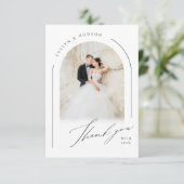 Modern Script Minimalist Photo Arch Wedding Bedankkaart (Staand voorkant)