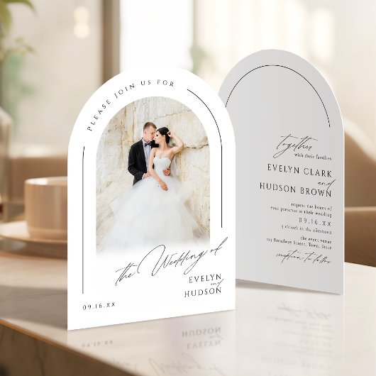 Modern Script Minimalist Photo Arch Wedding Kaart