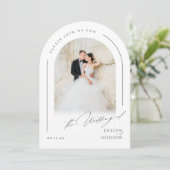 Modern Script Minimalist Photo Arch Wedding Kaart (Staand voorkant)