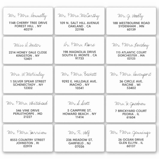 Modern Script Minimalistic Wedding Guest Address Sticker (Voorkant)