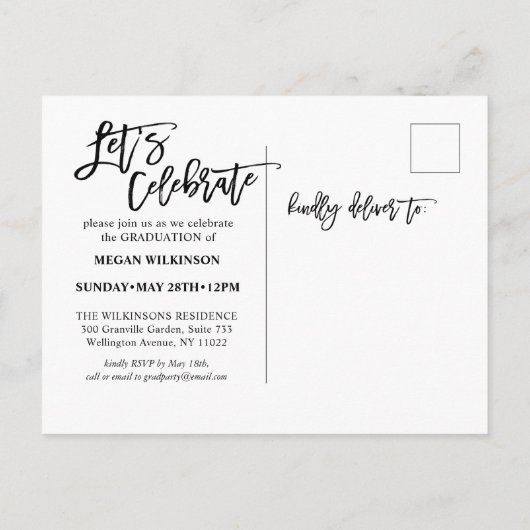 Modern script minimalistisch Afstuderen volledige Uitnodiging Briefkaart (Achterkant)