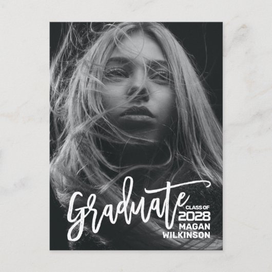 Modern script minimalistisch Afstuderen volledige Uitnodiging Briefkaart (Voorkant)