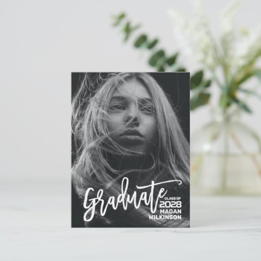 Modern script minimalistisch Afstuderen volledige  Uitnodiging Briefkaart (Staand voorkant)