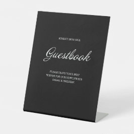 Modern Script minimalistisch gastenboek zwart brui Reclamebord Met Voetstuk