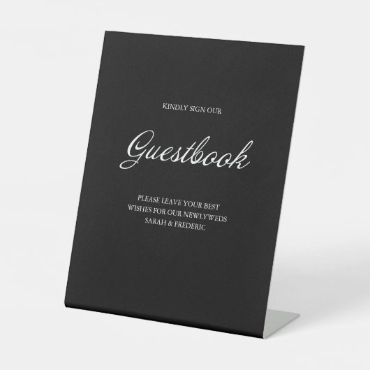 Modern Script minimalistisch gastenboek zwart brui Reclamebord Met Voetstuk (Voorkant)