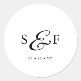 Modern Script minimalistisch monogram wit bruiloft Ronde Sticker