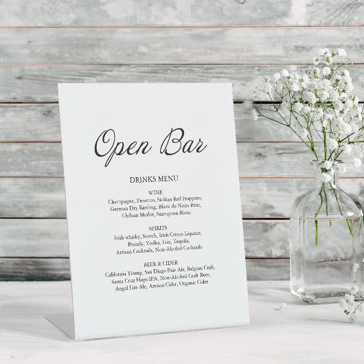 Modern Script minimalistisch open bar wit bruiloft Reclamebord Met Voetstuk