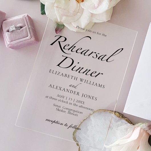 Modern Script minimalistisch repetitie diner Acryl Uitnodigingen