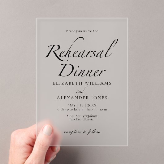 Modern Script minimalistisch repetitie diner Acryl Uitnodigingen (Insitu (Draagbaar))