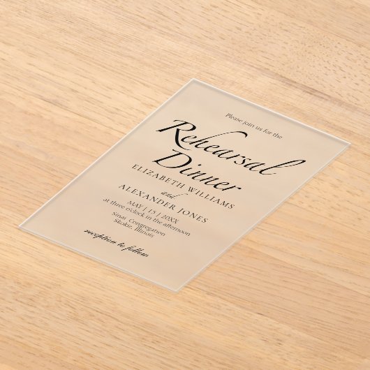 Modern Script minimalistisch repetitie diner Acryl Uitnodigingen (Laagn)