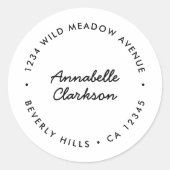 Modern script | Minimalistisch wit retouradres Ronde Sticker (Voorkant)