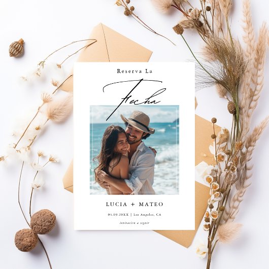 Modern Script Minimalistische Spaanse trouwfoto Save The Date