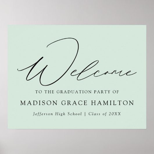 Modern Script Mint Green Welcome Graduparty Poster (Voorkant)