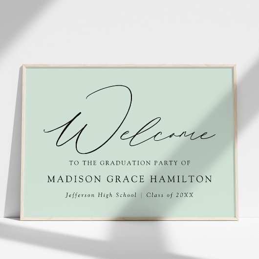 Modern Script Mint Green Welcome Graduparty Poster