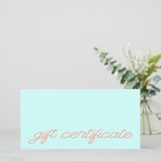 Modern Script Mint QR Code Cadeaubon (Staand voorkant)