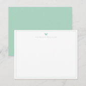 Modern Script Mintgroene Hart Rand Monogram Notitiekaartje (Voorkant / Achterkant)