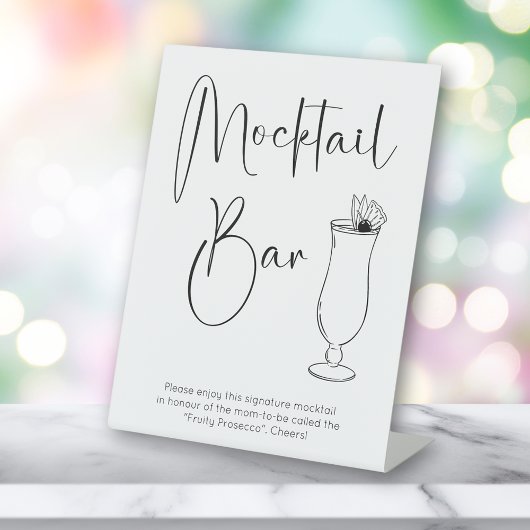 Modern Script Mocktail Bar-Baby shower Reclamebord Met Voetstuk