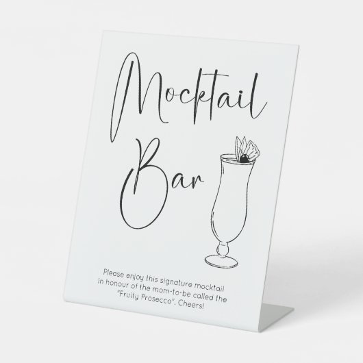 Modern Script Mocktail Bar-Baby shower Reclamebord Met Voetstuk (Voorkant)