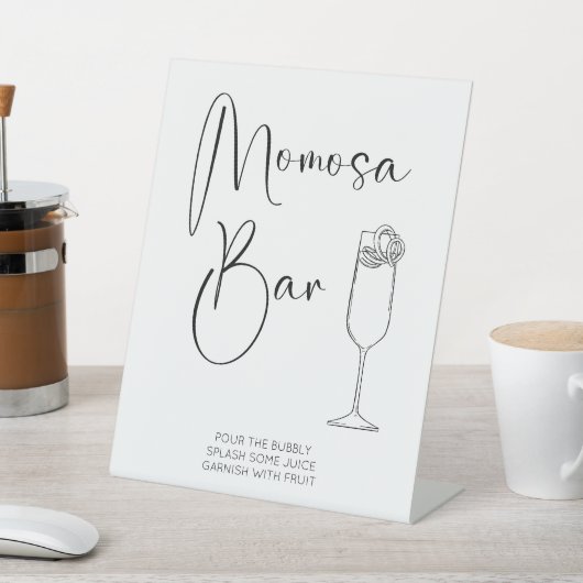 Modern Script Momosa Bar Baby shower Reclamebord Met Voetstuk (Insitu)