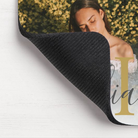 Modern Script Monogram 3 Foto Aangepast Muismat (Hoek)