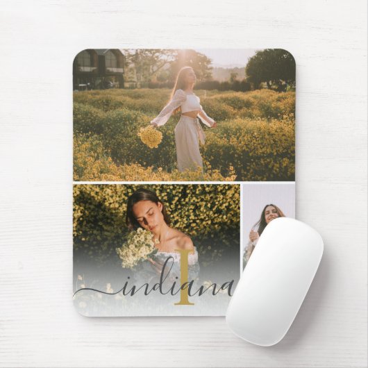 Modern Script Monogram 3 Foto Aangepast Muismat (Met muis)