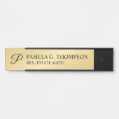 Modern Script Monogram Black en Gold Deurbordje (Voorkant)