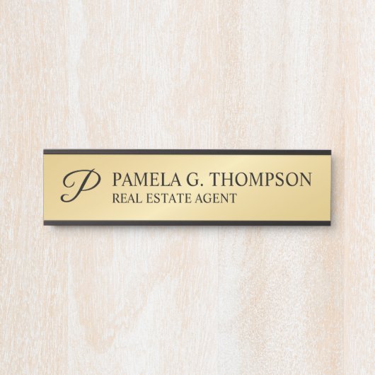 Modern Script Monogram Black en Gold Deurbordje (Voorkant)