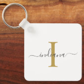 Modern Script Monogram Elegant Name Sleutelhanger (Voorkant)