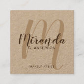 Modern Script Monogram en Naam Kraft Papier Vierkante Visitekaartje (Voorkant)