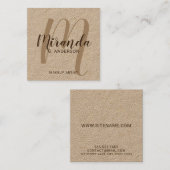 Modern Script Monogram en Naam Kraft Papier Vierkante Visitekaartje (Voorkant / Achterkant)