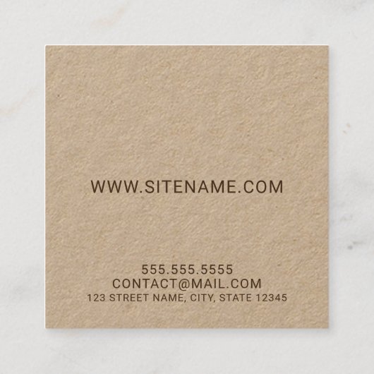 Modern Script Monogram en Naam Kraft Papier Vierkante Visitekaartje (Achterkant)