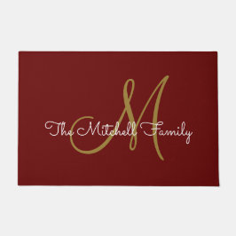 Modern Script Monogram Familienaam Burgundy Deurmat