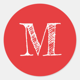 Modern Script Monogram Initiaal Bright Red Ronde Sticker
