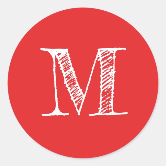 Modern Script Monogram Initiaal Bright Red Ronde Sticker (Voorkant)