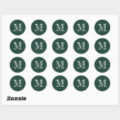 Modern Script Monogram Initiaal Donkergroen Ronde Sticker (Vel)