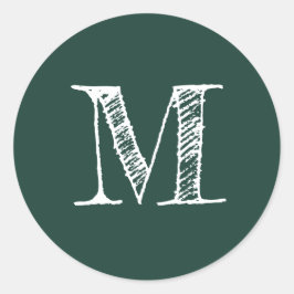 Modern Script Monogram Initiaal Donkergroen Ronde Sticker