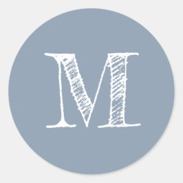 Modern Script Monogram Initiaal Dusty Blue Ronde Sticker