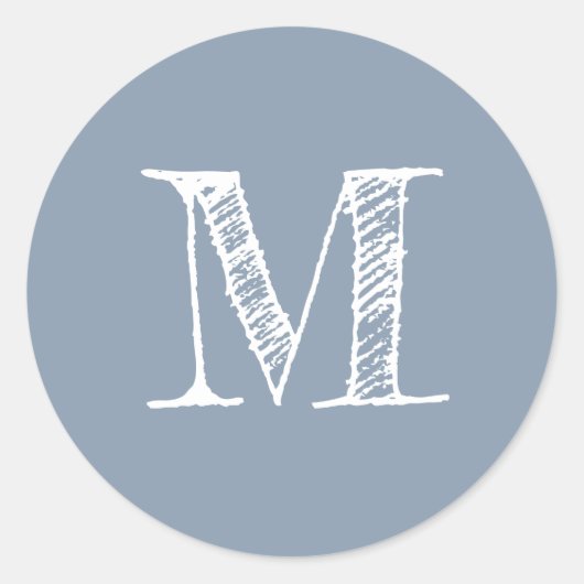 Modern Script Monogram Initiaal Dusty Blue Ronde Sticker (Voorkant)