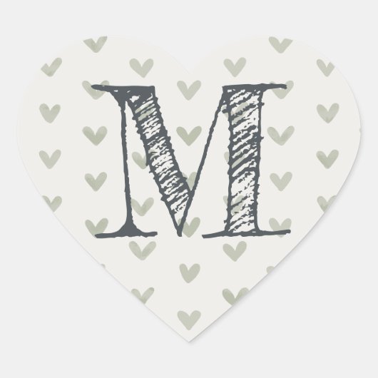 Modern Script Monogram Initiaal Green Hearts Hart Sticker (Voorkant)